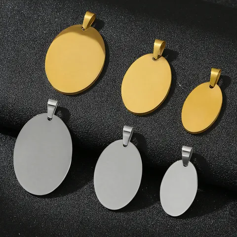 Colgante de Placa de Perro Ovalado en Blanco de Acero Inoxidable Pulido Espejo Colgante de Grabado de Tarjeta de Identidad Militar para Accesorios de Fabricación de Joyas DIY
