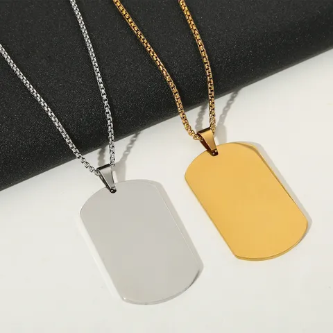 Collier Pendentif Dog Tag en Acier Inoxydable 316L Style Militaire Rectangulaire Poli Vierge Identité Bijoux Pour Gravure DIY Homme Unisexe