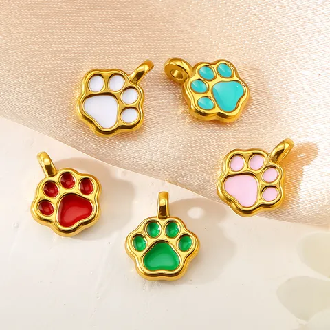 304L Edelstahl Pfotenabdruck Anhänger DIY Schmuckzubehör Katze Hund Fußabdruck Emaille Charms Für Armbänder Halsketten Schlüsselanhänger
