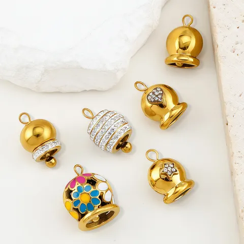 Ciondoli a Campana in Acciaio Inossidabile a Forma di Fiore Cuore Stella Strass per Fai da Te Collana Orecchini Creazione di Gioielli Smalto Oro Argento