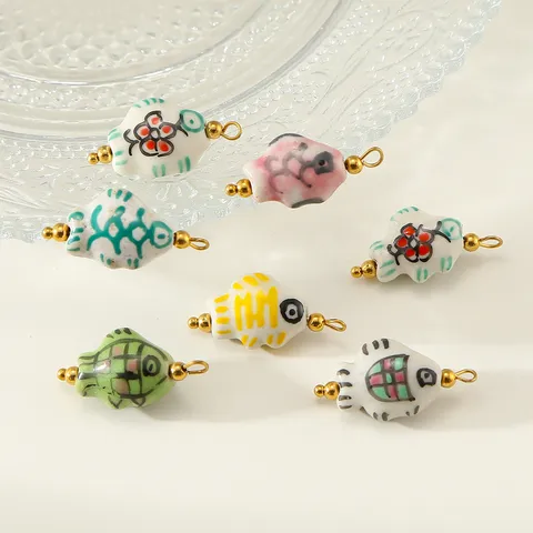 Colgante de Pez de Cerámica Pintado a Mano de Acero Inoxidable 304 Lindo Dije de Collar de Animal Marino para la Fabricación de Joyas Accesorios de Bricolaje Regalo para Mujer