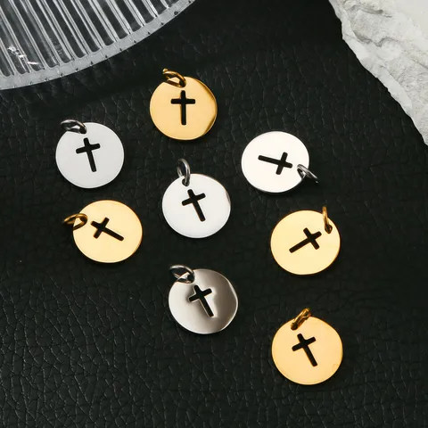 Stainless Steel Round Disc Hollow Cross Pendant Minimalist Geometric Charm For Diy Jewelry Making Wholesale Accessories Components