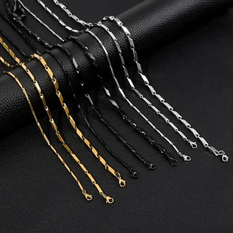 Men's Stainless Steel Necklace Hip Hop Bar Link Cuban Chain Geometric Diamond Pattern Unisex Jewelry Gift Gold Silver Black