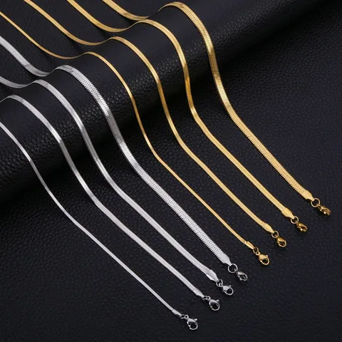 Stainless Steel Flat Herringbone Chain Necklace Gold Silver Plated Snake Bone Choker For Women Men Unisex Punk Jewelry Gift