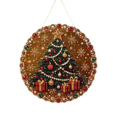 Bricolaje Pintura de Diamante Adornos Colgantes Acrílico Árbol de Navidad Papá Noel Patrón Colgante Con Strass Perla Artificial Hogar