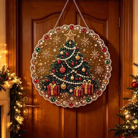 Bricolaje Pintura de Diamante Adornos Colgantes Acrílico Árbol de Navidad Papá Noel Patrón Colgante Con Strass Perla Artificial Hogar