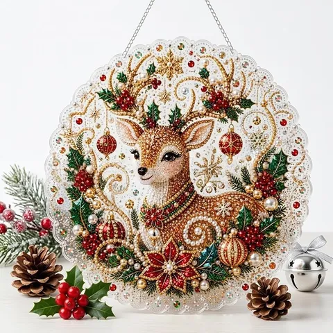 Bricolaje Pintura de Diamante Adornos Colgantes Acrílico Árbol de Navidad Papá Noel Patrón Colgante Con Strass Perla Artificial Hogar