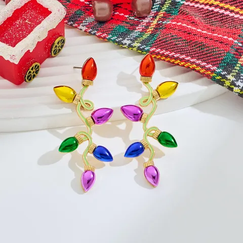 Elegant Alloy Christmas Colorful Light Bulb Drop Earrings Festive Star Rhinestone Dangle Earrings For Women Jewelry Gift