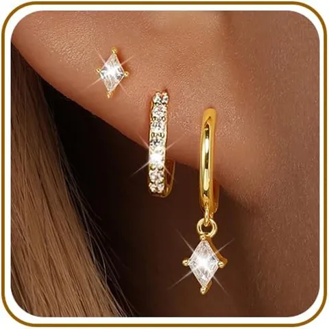 Parure de Boucles d'Oreilles Géométriques en Cuivre avec Strass pour Femmes Minimaliste Tige en Acier Inoxydable Électroplaqué Bijoux Clous