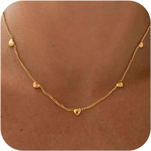 Collier Pendentif Géométrique Cœur Croix en Cuivre Plaqué Or Simple pour Femmes Hommes Bijoux de Mode Collier Ras du Cou