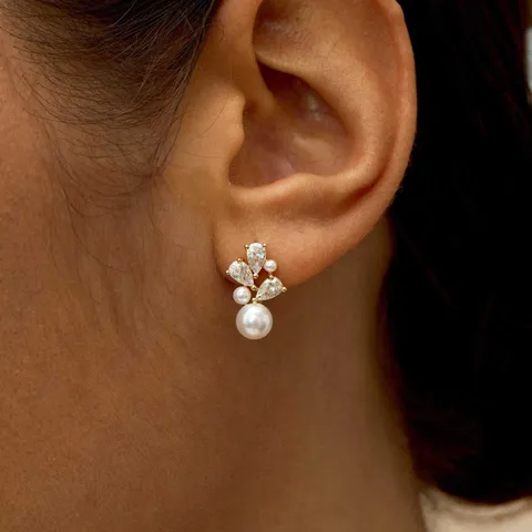 Pendientes de Botón de Cobre con Diamantes de Imitación y Perla Artificial de Lujo Ligero Moda Geométrica Joyería para Orejas Regalo para Mujeres