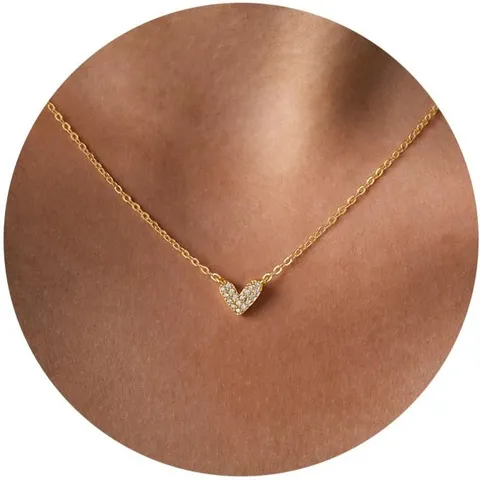 Collier Pendentif Coeur Fleur Géométrique en Cuivre et Strass pour Femmes Mode Plaqué Or Argent Élégante Chaîne de Clavicule Bijoux