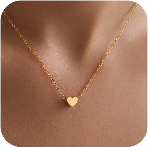 Collier Pendentif Cœur Géométrique Minimaliste Femme Bijoux Chaîne Clavicule Vintage Français Ras du Cou en Cuivre Plaqué Or Strass Carte Afrique