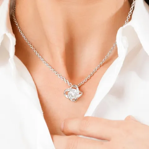 Fashion Copper Rhinestone Pendant Necklace Elegant Double Ring Interlocking Heart Clavicle Chain Jewelry For Women Mother's Day Gift