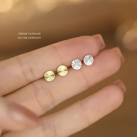 Minimalistisch 999 Zilver Diamantslijpen Ronde Schijf Oorknopjes Fijne Geometrische Hart Glinsterende Mini Oorbellen Voor Vrouwen Sieraden Cadeau