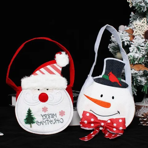 Christmas Snowman Santa Claus Gift Handbag Cartoon Non Woven Candy Bag Festive Holiday Favors Tote Christmas Decorations Bags For Kids