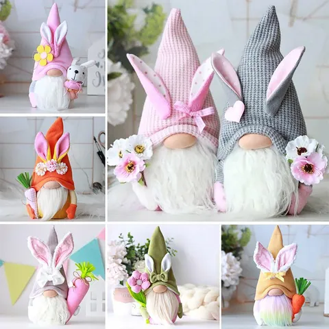 Easter Bunny Gnome Faceless Doll Rabbit Ear Plush Dwarf Figurine For Festival Table Ornament Home Decoration Party Gift