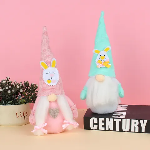 Süßer Ostern Gesichtsloser Zwerg Puppe Ornament Rudolph Plüsch Elf Dekoration Mit Kaninchenohren Herz Für Zuhause Tisch Geschenk