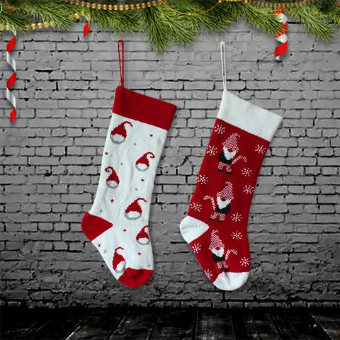 Calze di Natale in Maglia Gnomo di Natale Modello Fiocchi di Neve Sacchetti Regalo Per Albero di Natale Calzini Caramelle Per Bambini