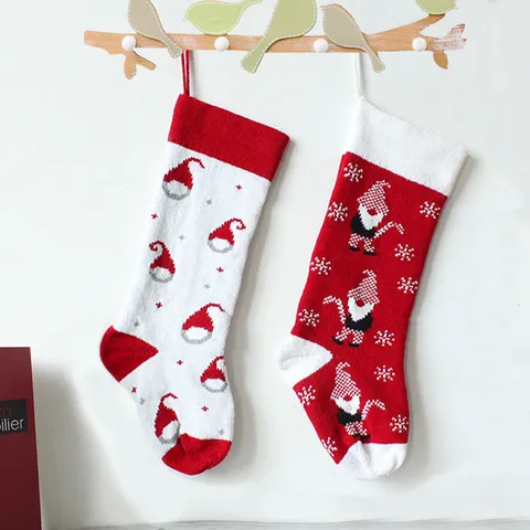 Calze di Natale in Maglia Gnomo di Natale Modello Fiocchi di Neve Sacchetti Regalo Per Albero di Natale Calzini Caramelle Per Bambini