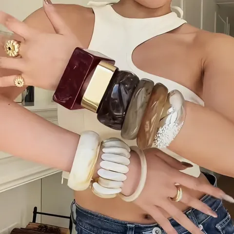 Westlicher Stil Unregelmäßiger Geometrischer Harz Armreif Retro Übertriebener Marmorierter Schildpatt Manschettenarmband Für Damen Luxus Handschmuck Geschenk