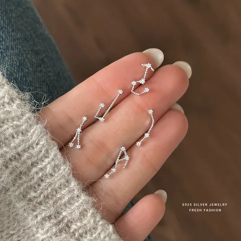 925 Sterling Zilver Twaalf Sterrenbeelden Oorknopjes Voor Vrouwen Kleine Zirconia Sterrenhemel Oorknopjes Ins-Stijl Gepersonaliseerde Astrologische Sieraden