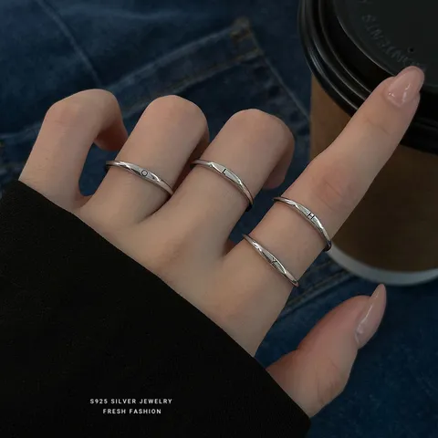 S925 Sterling Zilveren Initialen Ring Voor Dames Minimalistische Sierlijke Open Verstelbare Ring Mode Sieraden Cadeau Letter Ring