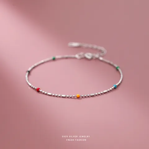 Bracelet en Argent Sterling 925 Perles de Couleur Dopamine pour Femme Minimaliste Perles en Émail Mode Chaîne Réglable Bijoux