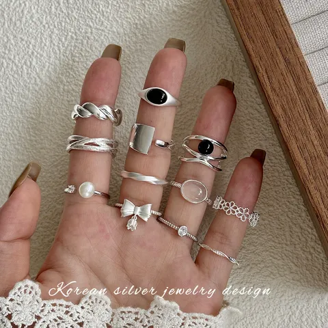 925 Sterling Zilver Minimalistisch Open Ring Voor Dames Verstelbaar Geometrisch Strass Kunstparel Vingerring Sieraden