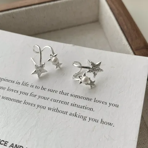 Pendientes de Botón Estrella y Perla Artificial Estilo Coreano Con Poste de Plata de Ley 925 Geométricos Minimalistas para Mujer