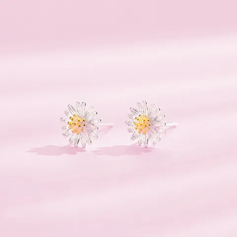 925 Sterling Silber Gänseblümchen Blume Schmuck Set Für Damen Mädchen Elegante Silber Ohrstecker Armband Anhänger Halskette Mode Offene Ringe Einstellbar Strass Geschenke