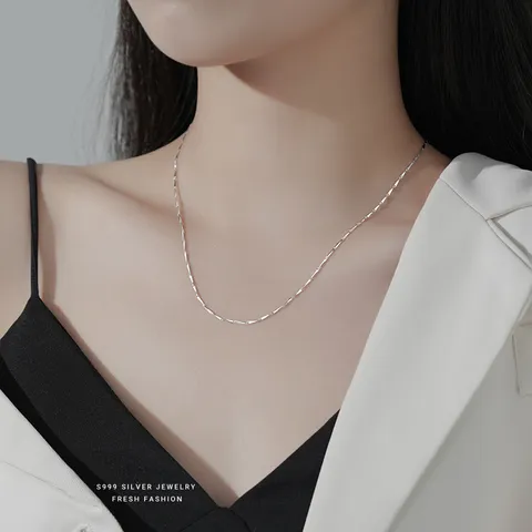 Collier en Argent Fin S999 pour Femme Chaîne Nue Simple Étoile Cœur Flèche Graine de Melon Losange Collier Ingot Bijoux