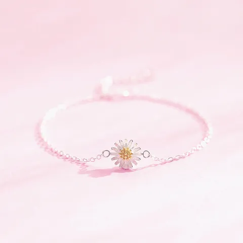 925 Sterling Silber Gänseblümchen Blume Schmuck Set Für Damen Mädchen Elegante Silber Ohrstecker Armband Anhänger Halskette Mode Offene Ringe Einstellbar Strass Geschenke