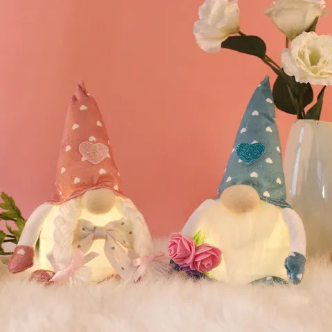 Luminous Rudolph Faceless Gnome Doll Mother's Day Desktop Ornament Pink Blue Heart Decor Light Up Plush Doll Gift For Mom