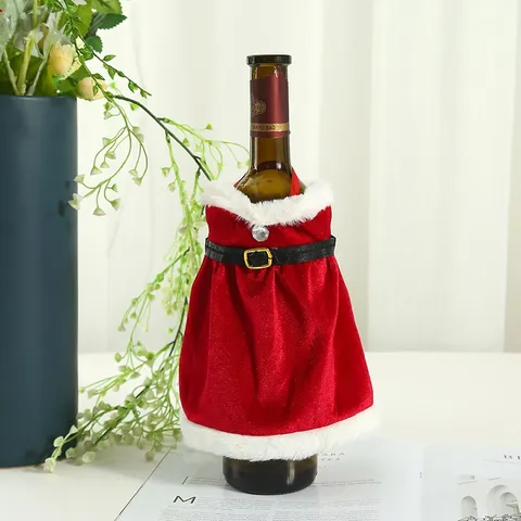 Weihnachten Weinflaschenhülle Samt Weihnachtsmann Umhang Kleid Flaschenanzug Weihnachtsfeier Tischdekoration Festliche Geschenkverpackungstasche