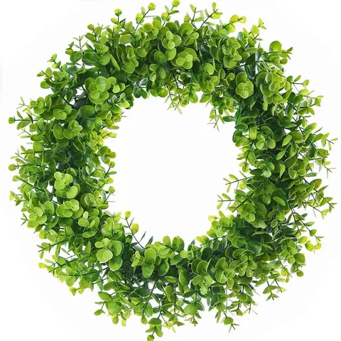 Artificial Eucalyptus Wreath Green Faux Plant Leaf Garlands For Front Door Wall Window Christmas Holiday Home Party Hanging Decoration