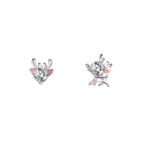 S999 Fijn Zilver Rendier Geweih Oorknopjes Voor Vrouwen Elegante Zirconia Kerstmis Rendier Oorbellen Mode Sieraden Cadeau