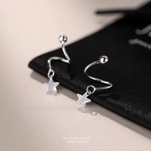 925 Sterlingsilber Stern Zirkonia Schraubohrringe Platin Eingelegt Funkelnde Kleine Pentagramm Stecker Ohrknochenringe Für Damen