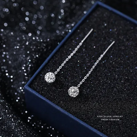 S999 Sterling Silver Tassel Threader Earrings For Women Starry Zirconia Drop Earrings Simple Elegant Dainty Jewelry Gift