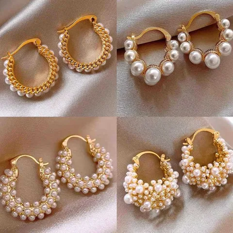French Vintage Twisted Rope Design Earrings Elegant Light Luxury Artificial Pearl Rhinestone Huggie Hoop Earrings For Women Fashion Communion Jewelry Gift