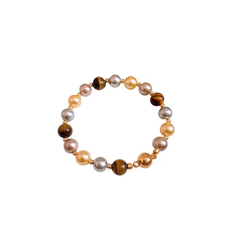 Retro Maillard Style Tiger Eye Stone Beaded Artificial Pearl Bracelet Necklace Elegant Brown Hand String Jewelry For Women Gift