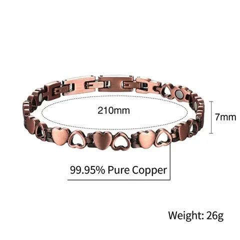 Vintage Red Copper Heart Magnetic Therapy Bracelet For Women Men Retro Fashion Chain Bracelet Health Care Jewelry Gift