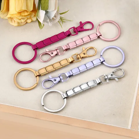 Llavero Modular DIY de Acero Inoxidable Estilo Italiano Colgante de Eslabón de Correa Llavero de Metal de Bloque Cuadrado para Hombres Mujeres