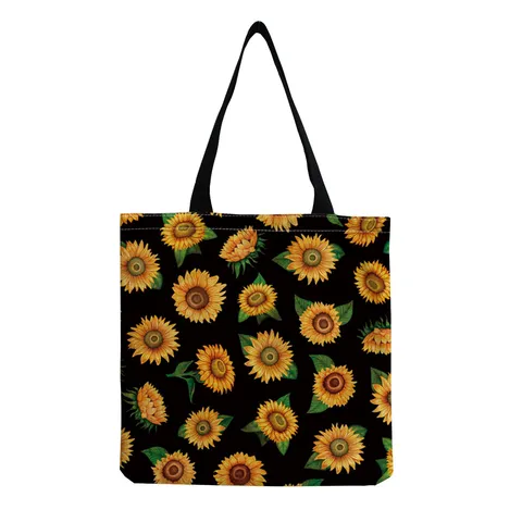 Damen Mode Polyester Sonnenblume Muster Tragetasche Casual Leicht Faltbar Umhängetasche Einkaufstasche Grosse Kapazität Offene Handtasche