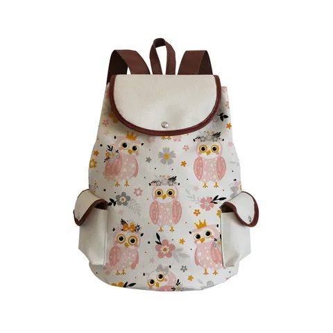 Cute Owl Unicorn Printed Canvas Backpack Large Capacity Student School Bag Vintage Ethnic Style Travel Rucksack For Girls Women