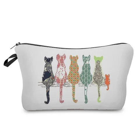 Süße Katzendruck Kosmetiktasche Wasserdichte Polyester Kulturbeutel Tragbare Reise Organizer Tasche Für Damen Alltag