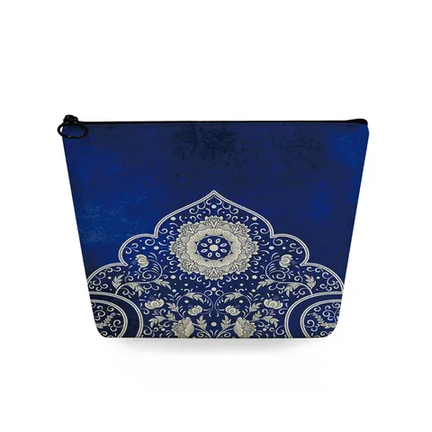 Vintage Linen Cosmetic Bag Blue And White Porcelain Printed Flower Pattern Zipper Toiletry Bag Small Travel Pouch For Women