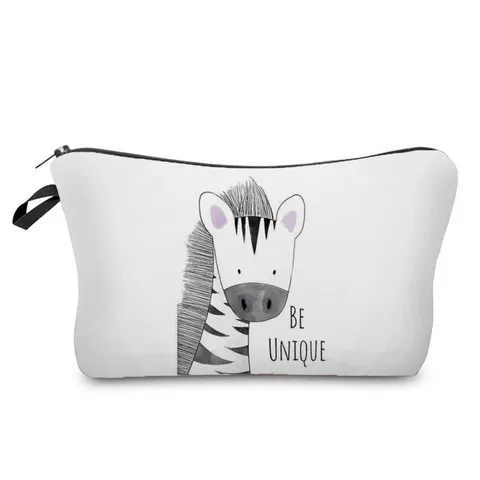 Bolsa de Maquillaje con Estampado de Animales de Dibujos Animados Neceser de Poliéster Portátil para Mujeres Estudiantes Estuche con Cremallera