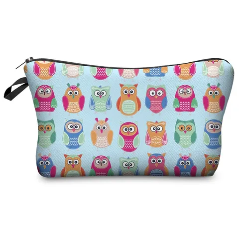 Cute Cartoon Owl Printed Makeup Bag Polyester Travel Cosmetic Organizer Multifunctional Zipper Toiletry Wash Pouch Bag