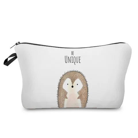 Bolsa de Maquillaje con Estampado de Animales de Dibujos Animados Neceser de Poliéster Portátil para Mujeres Estudiantes Estuche con Cremallera